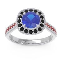 Lab Blue Sapphire Ring In Palladium With Black Onyx And Garnet Bahurupaka Round Antique Ring