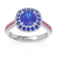 Lab Blue Sapphire Ring In Palladium With Blue Sapphire And Ruby Bahurupaka Round Antique Ring