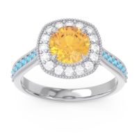 Citrine Ring In Palladium With Diamond And Swiss Blue Topaz Bahurupaka Round Antique Ring