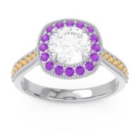Lab Diamond Ring In Palladium With Amethyst And Citrine Bahurupaka Round Antique Ring