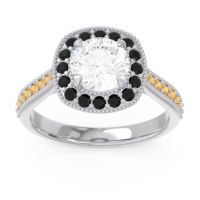 Lab Diamond Ring In Palladium With Black Onyx And Citrine Bahurupaka Round Antique Ring