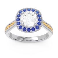 Lab Diamond Ring In 14k White Gold With Blue Sapphire And Citrine Bahurupaka Round Antique Ring