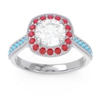 Lab Diamond Ring In 14k White Gold With Ruby And Swiss Blue Topaz Bahurupaka Round Antique Ring