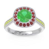 Lab Emerald Ring In Palladium With Garnet And Peridot Bahurupaka Round Antique Ring