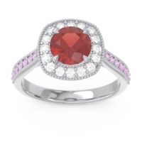 Garnet Ring In 14k White Gold With Lab Diamond And Pink Tourmaline Bahurupaka Round Antique Ring