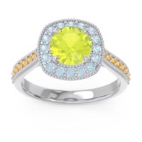 Peridot Ring In 14k White Gold With Aquamarine And Citrine Bahurupaka Round Antique Ring