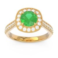 Lab Emerald Ring In 18k Yellow Gold With Diamond And Lab Diamond Bahurupaka Round Antique Ring