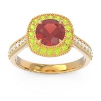 Garnet Engagement Ring In 14k Yellow Gold With Peridot And Diamond - Bahurupaka Round Antique Ring