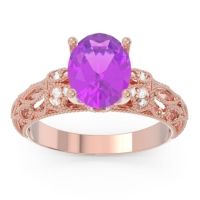 Amethyst Ring In 18K Rose Gold With Diamond And Garnet Vatavat Oval Antique Ring