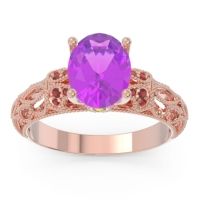 Amethyst Ring In 14K Rose Gold With Garnet And Peridot Vatavat Oval Antique Ring