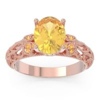 Citrine Engagement Ring In 18K Rose Gold With Diamond - Vatavat Oval Antique Ring