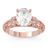 Diamond Ring In 14K Rose Gold With Aquamarine And Swiss Blue Topaz Vatavat Oval Antique Ring