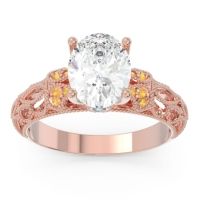 Diamond Ring In 14K Rose Gold With Citrine And Swiss Blue Topaz Vatavat Oval Antique Ring