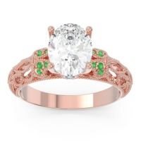Diamond Ring In 14K Rose Gold With Emerald And Swiss Blue Topaz Vatavat Oval Antique Ring