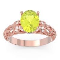 Peridot Ring In 18K Rose Gold With Lab Diamond And Blue Sapphire Vatavat Oval Antique Ring