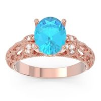 Swiss Blue Topaz Ring In 18K Rose Gold With Lab Diamond And Citrine Vatavat Oval Antique Ring
