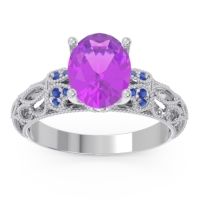 Amethyst Engagement Ring In Palladium With Blue Sapphire And Diamond - Vatavat Oval Antique Ring