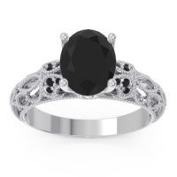 Black Onyx Engagement Ring In Palladium With Diamond - Vatavat Oval Antique Ring