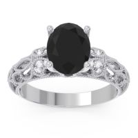 Black Onyx Ring In Palladium With Lab Diamond Vatavat Oval Antique Ring
