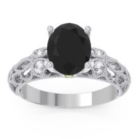 Black Onyx Ring In 18k White Gold With Lab Diamond And Peridot Vatavat Oval Antique Ring