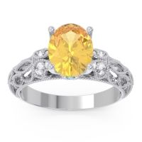 Citrine Ring In Palladium With Diamond And Swiss Blue Topaz Vatavat Oval Antique Ring