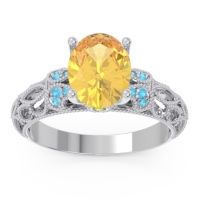 Citrine Ring In Palladium With Swiss Blue Topaz And Peridot Vatavat Oval Antique Ring