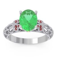 Lab Emerald Ring In Palladium With Garnet And Peridot Vatavat Oval Antique Ring