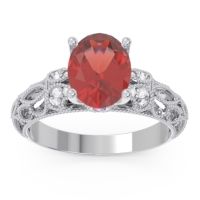 Garnet Ring In 18k White Gold With Lab Diamond And Pink Tourmaline Vatavat Oval Antique Ring