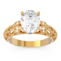 Diamond Ring In 18k Yellow Gold With Lab Diamond And Blue Sapphire Vatavat Oval Antique Ring