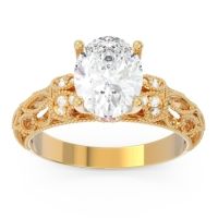 Diamond Ring In 18k Yellow Gold With Lab Diamond And Pink Tourmaline Vatavat Oval Antique Ring