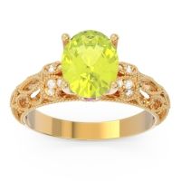 Peridot Ring In 18k Yellow Gold With Diamond And Amethyst Vatavat Oval Antique Ring