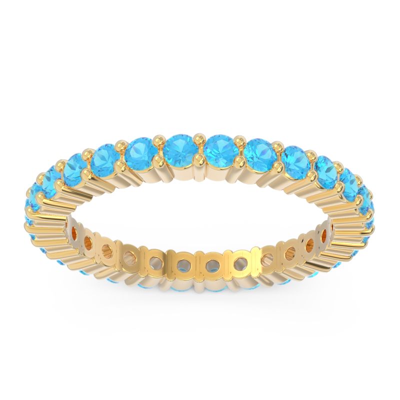 Eternity Pave Nihzesa Swiss Blue Topaz Band in 14k Yellow Gold