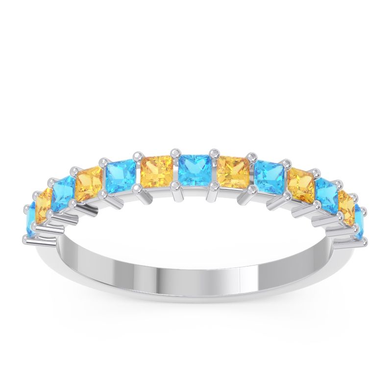 Half Eternity Pave Princess Lepyakara Swiss Blue Topaz Band with Citrine in Platinum