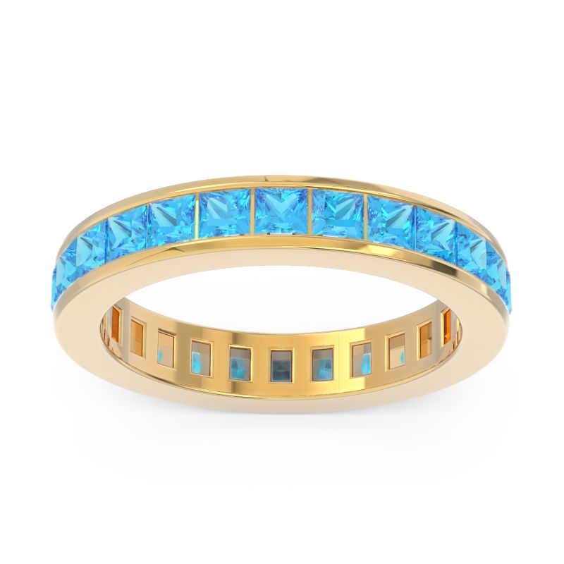 Eternity Channel Set Princess Pagkara Swiss Blue Topaz Band in 18k Yellow Gold