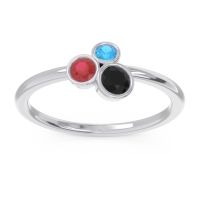 Black Onyx Fashion Ring In 14k White Gold With Ruby And Swiss Blue Topaz – Guccha Minimalist Ring