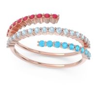 Aquamarine Fashion Ring In 18K Rose Gold With Swiss Blue Topaz And Ruby – Upota Minimalist Ring