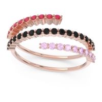 Black Onyx Fashion Ring In 14K Rose Gold With Pink Tourmaline And Ruby – Upota Minimalist Ring