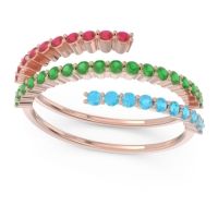 Emerald Fashion Ring In 18K Rose Gold With Swiss Blue Topaz And Ruby – Upota Minimalist Ring