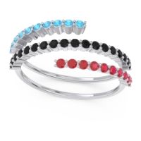 Black Onyx Fashion Ring In 14k White Gold With Ruby And Swiss Blue Topaz – Upota Minimalist Ring