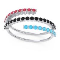 Black Onyx Fashion Ring In 14k White Gold With Swiss Blue Topaz And Ruby – Upota Minimalist Ring
