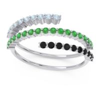 Emerald Fashion Ring In 14k White Gold With Black Onyx And Aquamarine – Upota Minimalist Ring