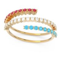 Lab Diamond Fashion Ring In 18k Yellow Gold With Swiss Blue Topaz And Ruby – Upota Minimalist Ring