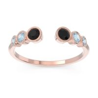 Black Onyx Fashion Ring In 14K Rose Gold With Aquamarine – Aruha Minimalist Ring