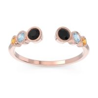 Black Onyx Fashion Ring In 14K Rose Gold With Aquamarine And Citrine – Aruha Minimalist Ring