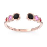 Black Onyx Fashion Ring In 14K Rose Gold With Pink Tourmaline And Ruby – Aruha Minimalist Ring