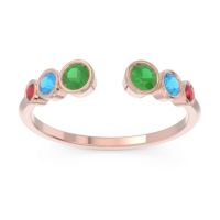 Emerald Fashion Ring In 18K Rose Gold With Swiss Blue Topaz And Ruby – Aruha Minimalist Ring