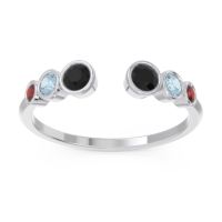 Black Onyx Fashion Ring In 14k White Gold With Aquamarine And Garnet – Aruha Minimalist Ring