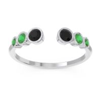Black Onyx Fashion Ring In 14k White Gold With Emerald – Aruha Minimalist Ring
