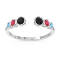 Black Onyx Fashion Ring In 14k White Gold With Ruby And Swiss Blue Topaz – Aruha Minimalist Ring