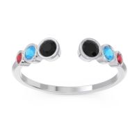 Black Onyx Fashion Ring In 14k White Gold With Swiss Blue Topaz And Ruby – Aruha Minimalist Ring